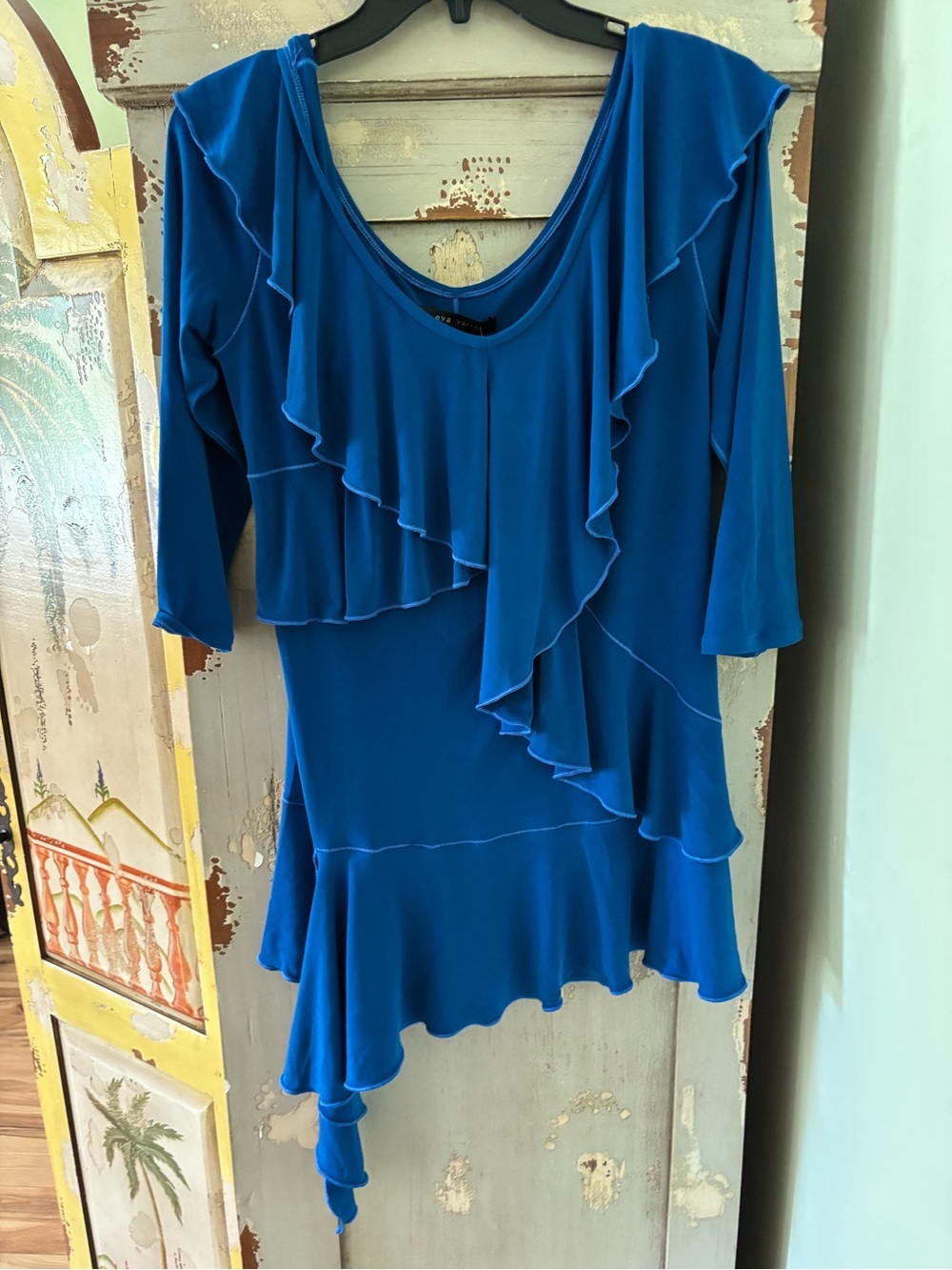 eva varro Royal Blue Ruffled Asymmetric Tunic